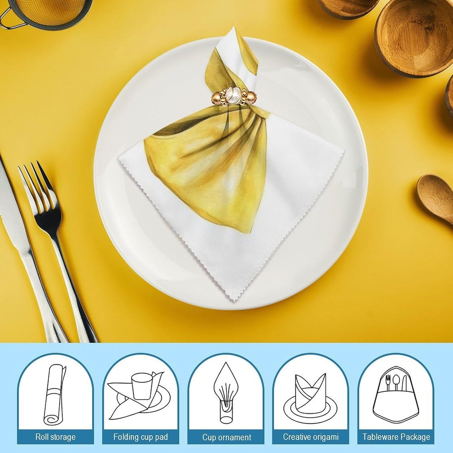 Watercolor Bow in The Butter Yellow Cloth Napkins Set of 6, Square Premium Reusable Washable Polyester Table Linen Napkin for Dinner Party