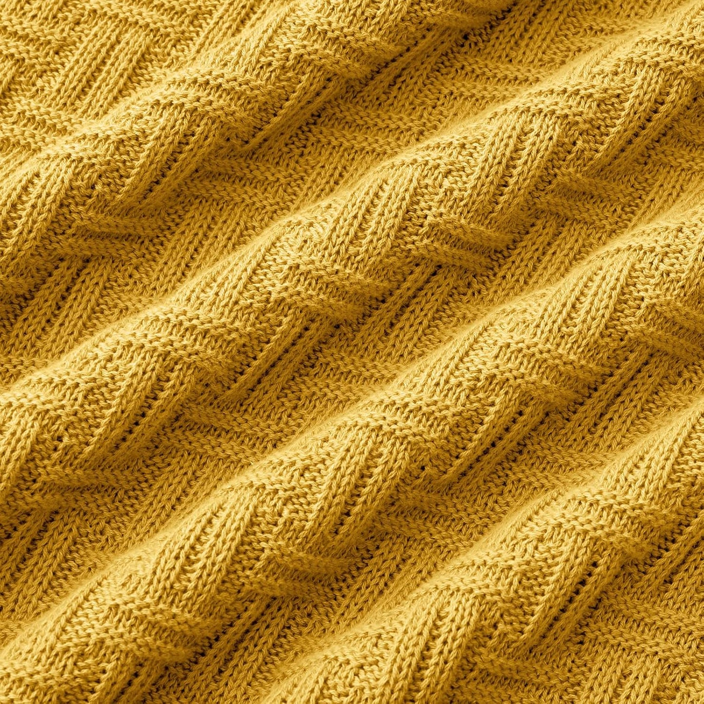 100% Cotton Knitted Throw Blanket Couch Cover Blanket(50 x 60 Inches, Mustard Yellow)