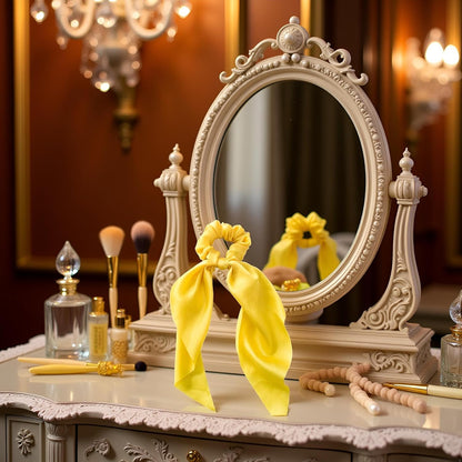 1Pc Yellow Women Girl Bow Satin Ribbon Ponytail Scarf Hair Tie Rope Scrunchies Elastic Band Hair Scrunchies Bands Elastics and Ties Clips and Barrettes