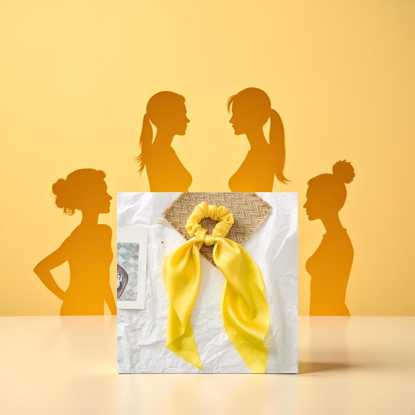 1Pc Yellow Women Girl Bow Satin Ribbon Ponytail Scarf Hair Tie Rope Scrunchies Elastic Band Hair Scrunchies Bands Elastics and Ties Clips and Barrettes