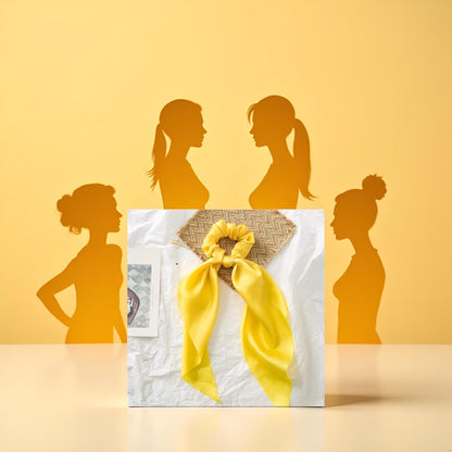 1Pc Yellow Women Girl Bow Satin Ribbon Ponytail Scarf Hair Tie Rope Scrunchies Elastic Band Hair Scrunchies Bands Elastics and Ties Clips and Barrettes