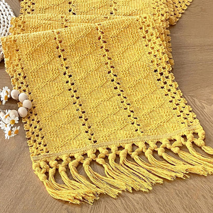 Yellow Table Runner with Tassels 90 Inches Long for Summer Home Decor Macrame Table Runner for Modern Room Decor Farmhouse Rustic for Dining Bedroom Bridal Shower (12x90 Inches)