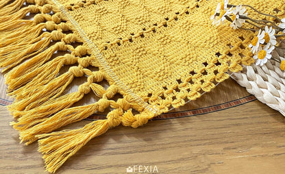 Yellow Table Runner with Tassels 90 Inches Long for Summer Home Decor Macrame Table Runner for Modern Room Decor Farmhouse Rustic for Dining Bedroom Bridal Shower (12x90 Inches)