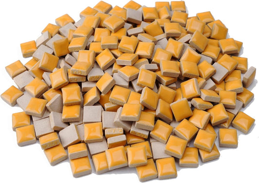 Glazed Ceramic Mosaic Tiles for Crafts,200 Pieces/300g Mosaic Pieces,12mm Square Shapes Glazed Porcelain Tiles for Art Craft Home Garden Decoration,Canary Yellow