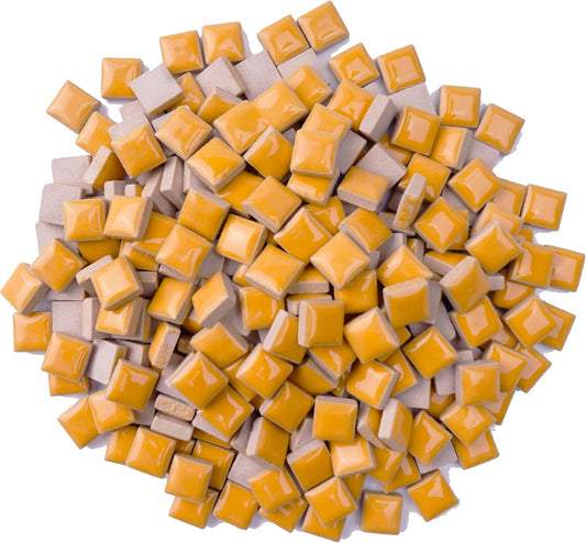 Glazed Ceramic Mosaic Tiles for Crafts,200 Pieces/300g Mosaic Pieces,12mm Square Shapes Glazed Porcelain Tiles for Art Craft Home Garden Decoration,Canary Yellow