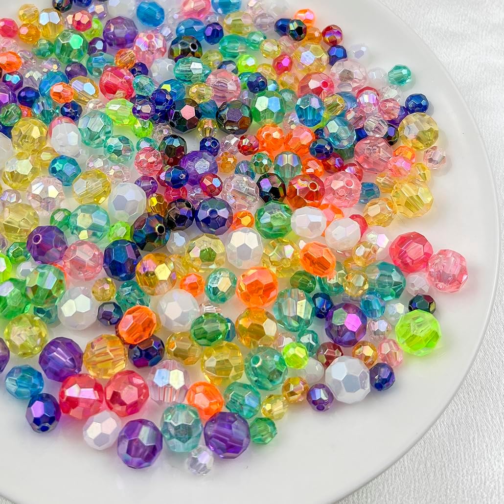 1000 Pcs 6MM Round Faceted Acrylic Beads AB Color Transparent Crystal Acrylic Beads Round Bicone Beads for Jewelry Making, Bracelets Necklaces Earrings Wind (125- Orange Yellow AB)