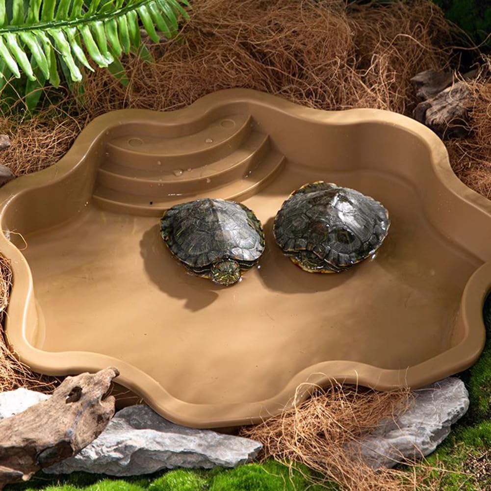 Turtle Bathing Pool, Reptile Feeding Dish Water Pot, Lizard Turtle Bathing Pool for Aquatic Climbing Pet