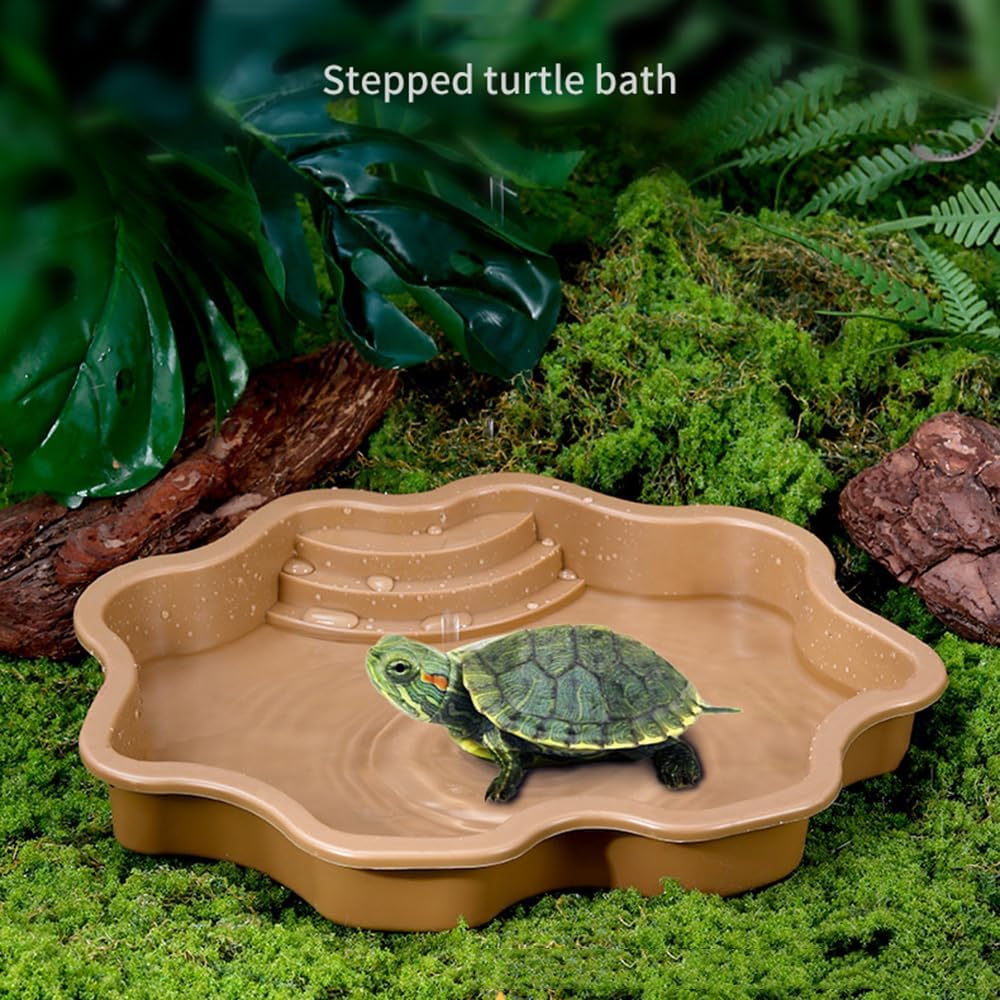 Turtle Bathing Pool, Reptile Feeding Dish Water Pot, Lizard Turtle Bathing Pool for Aquatic Climbing Pet