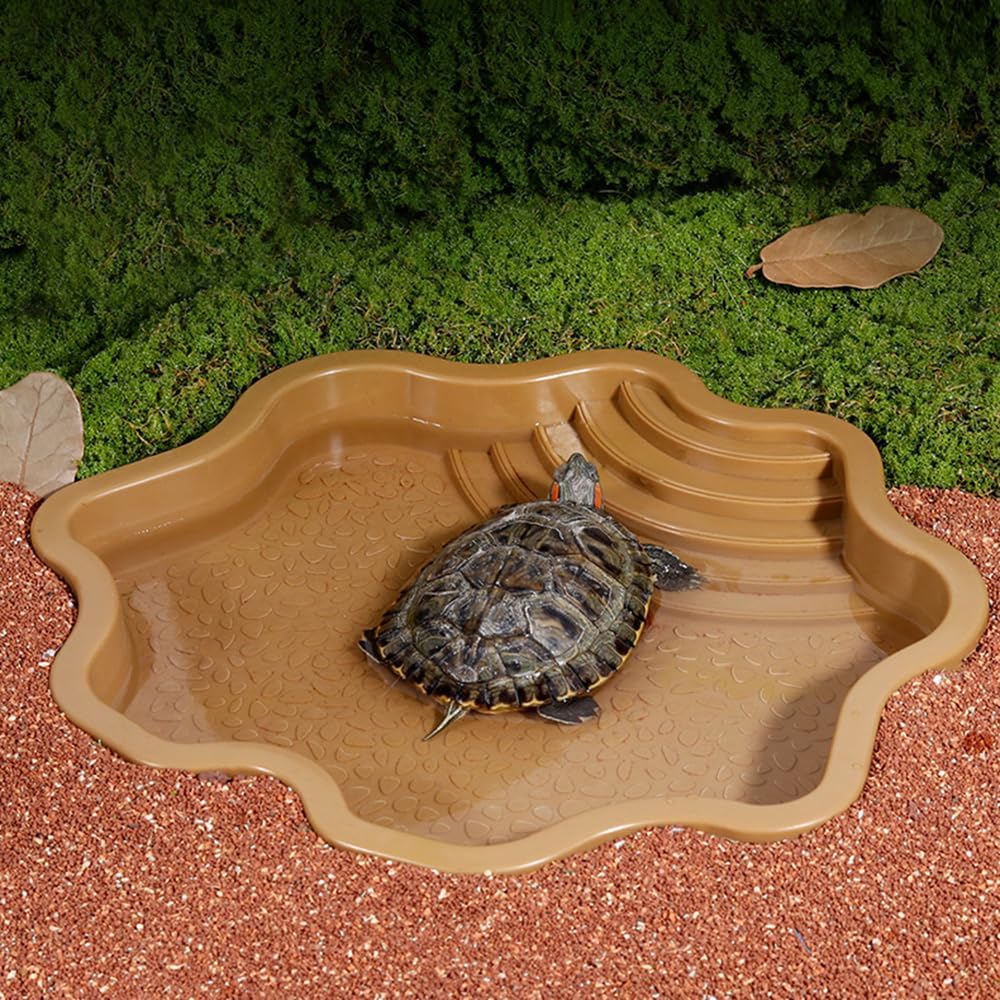 Turtle Bathing Pool, Reptile Feeding Dish Water Pot, Lizard Turtle Bathing Pool for Aquatic Climbing Pet