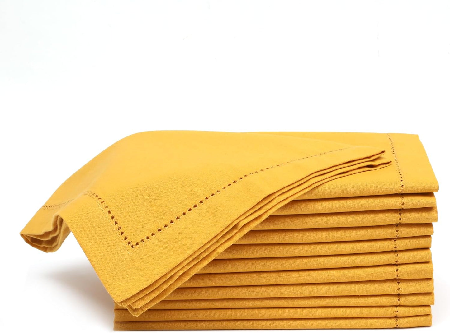 Decorative Cloth Dinner Napkins with Hemstitched, Wedding, Cocktail & Party Napkins, Mitered Corners, Machine Washable, 12 Elegant Table Napkins for Special Occasions - 18x18 Inch Mustard