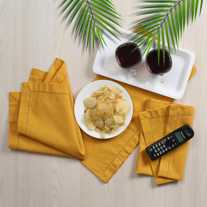 Decorative Cloth Dinner Napkins with Hemstitched, Wedding, Cocktail & Party Napkins, Mitered Corners, Machine Washable, 12 Elegant Table Napkins for Special Occasions - 18x18 Inch Mustard