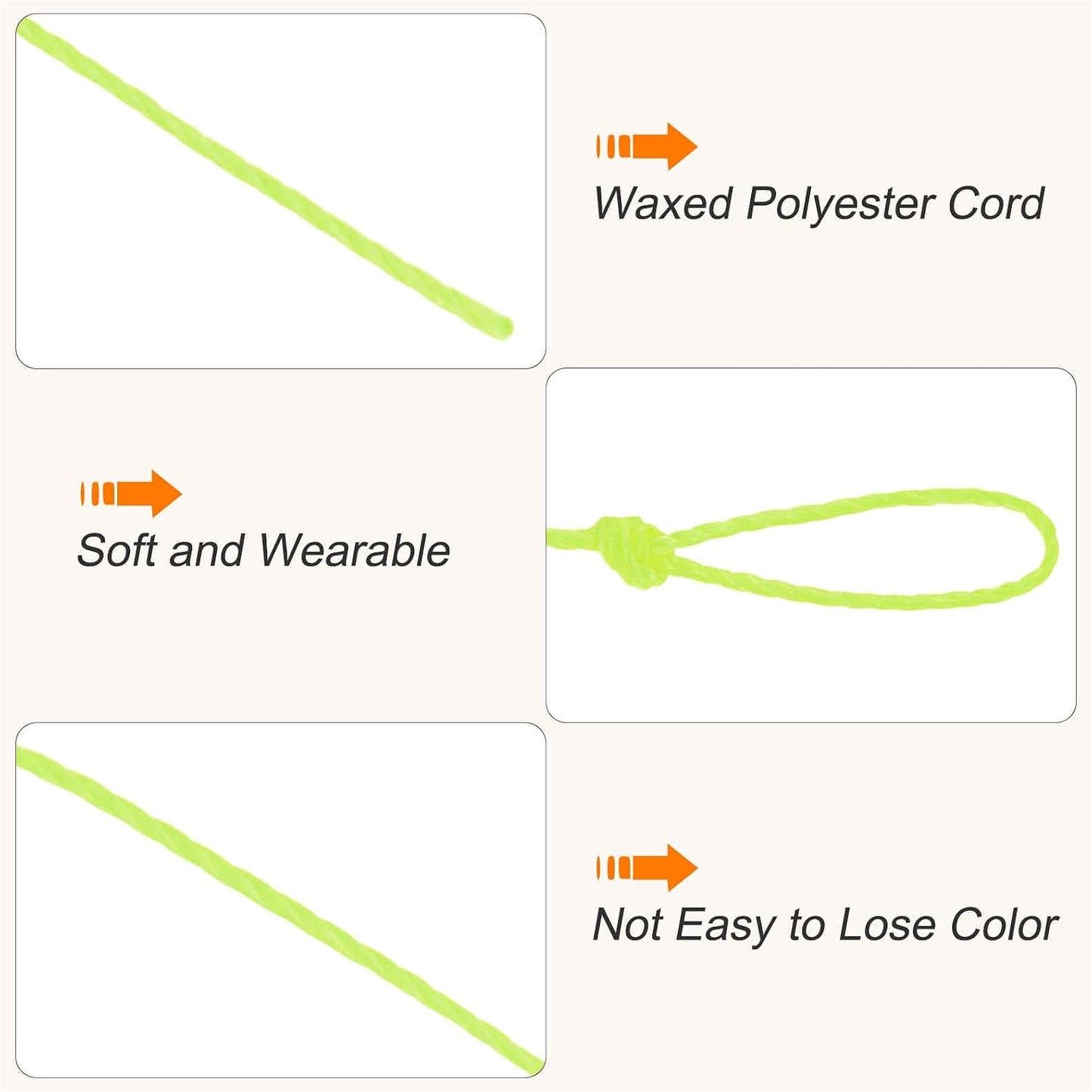 Waxed Cord 0.45mm Waxed Thread 87 Yard Wax String Leather Cord for Bracelet Making, Necklaces, Beading, Jewelry Making and DIY Crafts (Fluorescent Yellow)