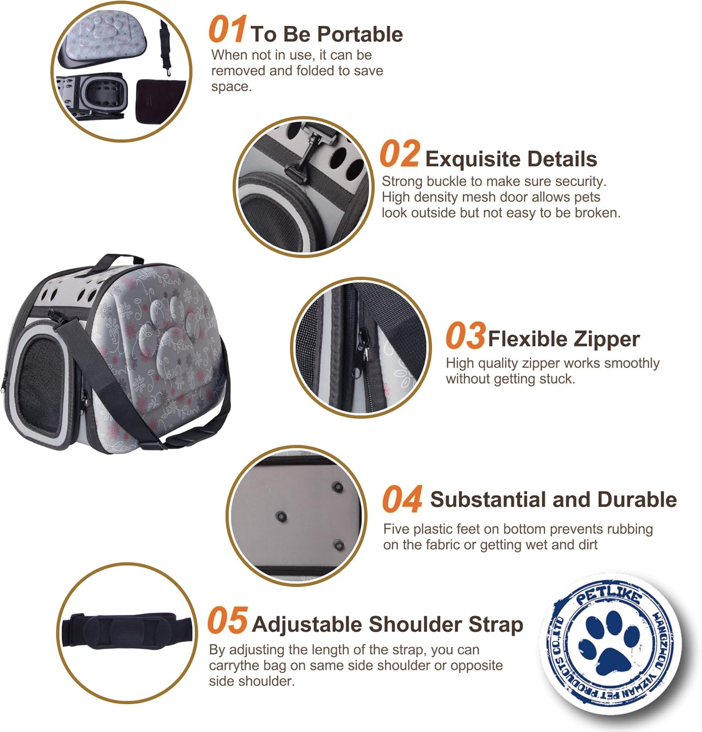 PetLike Airline Approved Pet Carrier Soft Sided Collapsible Travel Bag for Cats & Small Dogs (Beige, Smooth)