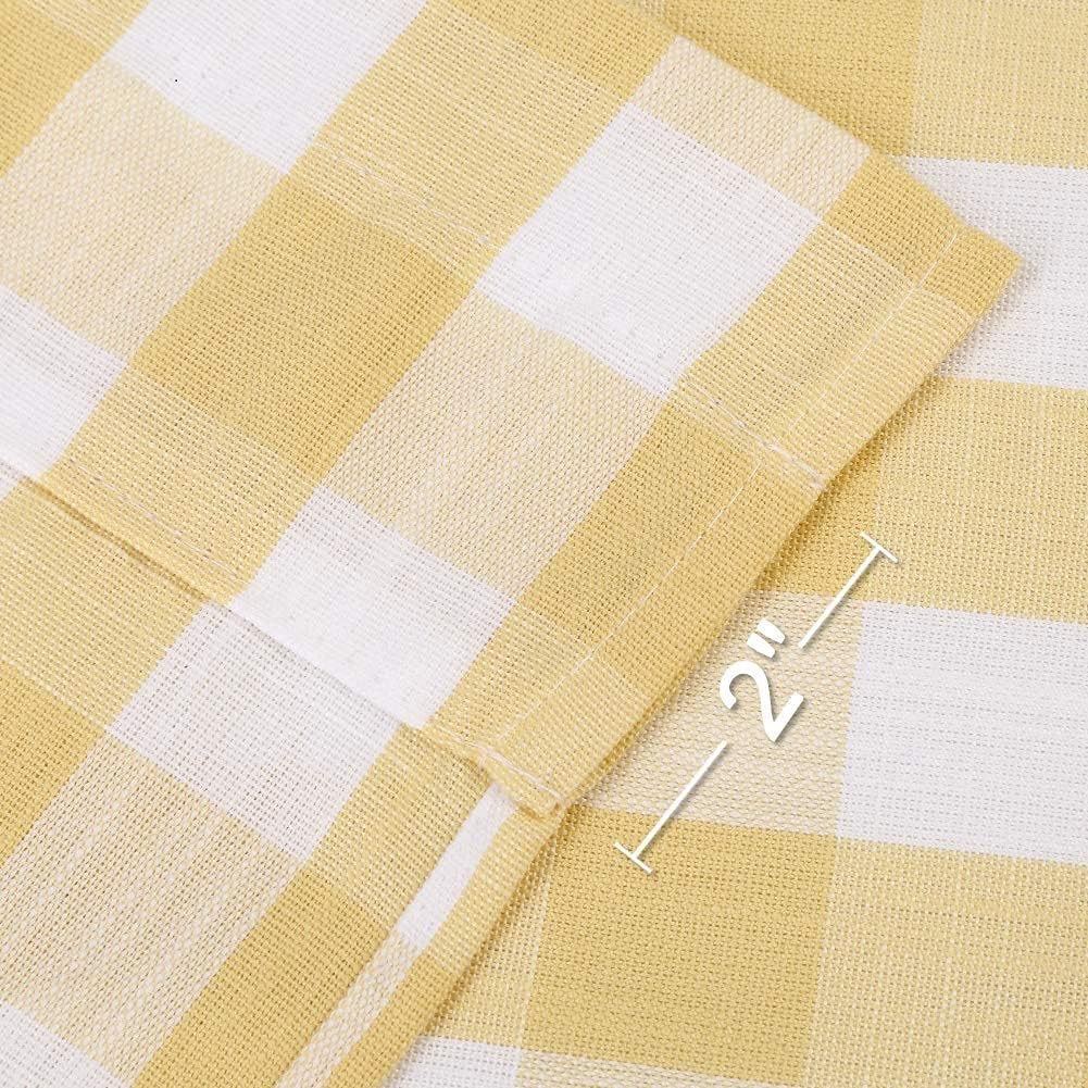 Yellow Buffalo Plaid Cafe Curtains Farmhouse Tiers Kitchen Curtain 24 Inches Long, Gingham Check Rod Pocket Half Window Short Drapes for Kitchens Bathroom, 28" x 24", Yellow/White, Set of 2