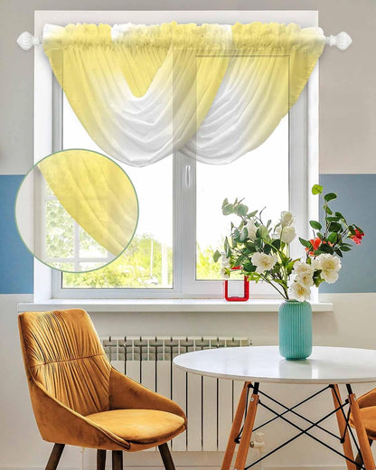 Lemon Yellow Waterfall Valance Curtains Lemon Yellow Ombre Sheer Swag Valances for Window, Gradient Yellow and White Rod Pocket Elegant Valances for Bedroom, 38.5" x 47.21", 3 Panels