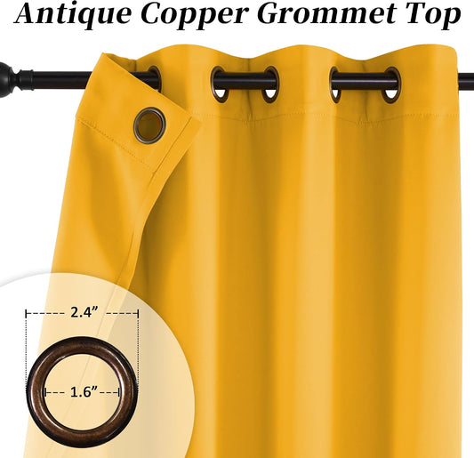 HUTO Blackout Curtains and Drapes for Bedroom - Extra Long Room Darkening Thermal Insulated Solid Window Antique Copper Grommet Draperies for Living Room (Gold Yellow, 1 Pair, 52 x 96-Inch)