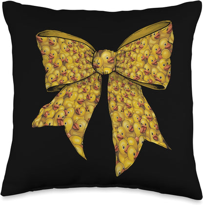 Rubber Duck Cute Yellow Duckie Pattern Girl Coquette Bow Throw Pillow