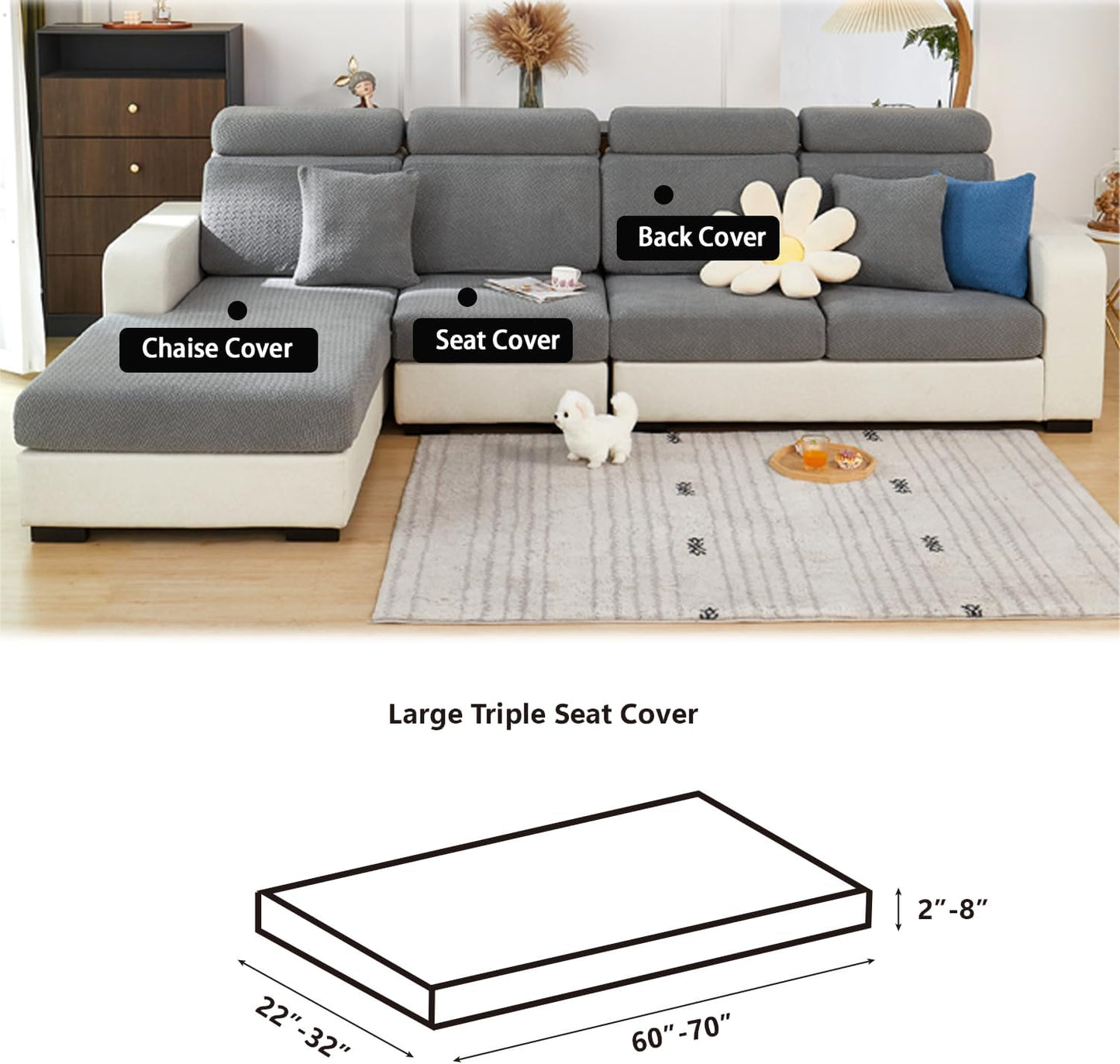 Magic Sofa Couch Covers Soothing Home Sofa Cushion Covers Universal Sofa Covers Washable Stretch Slipcovers for Sectional Sofa (Lemon Yellow,Large Triple Seat Cover)