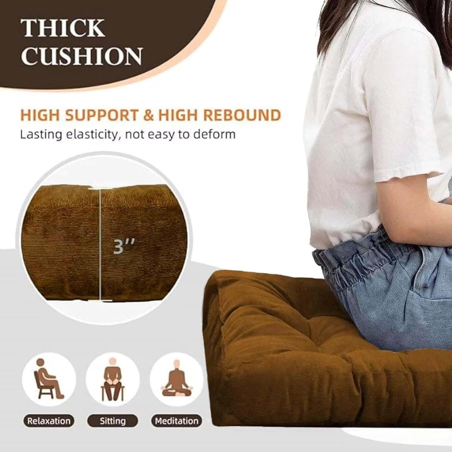 18x18in Floor Pillows Set Square Chair Cushion Pad for Sitting Tufted Corduroy Seat Cushions for Living Room Balconies Office Yellow