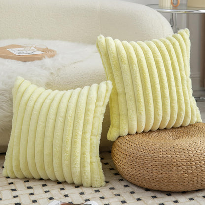 MANDIOO Pack of 2 Decorative Throw Pillow Covers Faux Fur Striped Plush Soft Cushion Covers Pillow Cases Bedroom Living Room Sofa Home 18x18 Inch Yellow