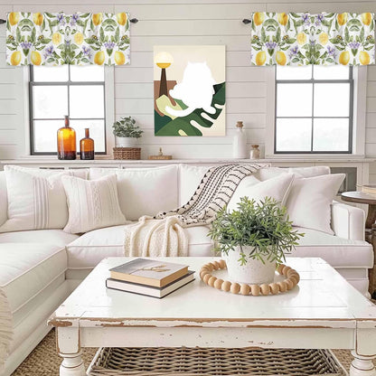 Lemon Flower Valance Curtains Kitchen Curtain for Windows Valance Yellow Fruit Floral Country Bee Summer Sheer Curtains Privacy Bedroom Curtain Topper for Living Room Bathroom Home Decor 42x12in