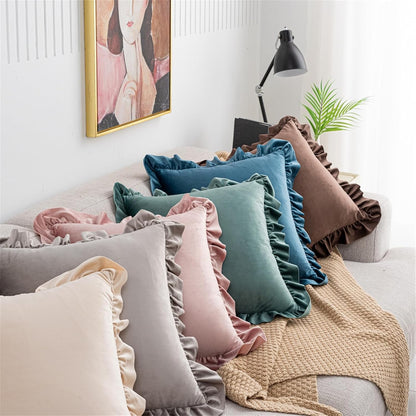MOJUN Ruffled Throw Pillow Covers 18x18 Inch Set of 2, Velvet Farmhouse Decorative Pillowcases with Ruffles Square Cushion Pillow Covers for Sofa Couch Bed Living Room, Yellow
