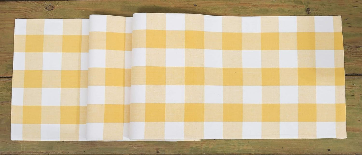 C&F Home Franklin Buffalo Check Gingham Plaid Woven Sunrise Yellow and White Cotton Machine Washable Table Runner 13" x 72" 13" x 72" Yellow