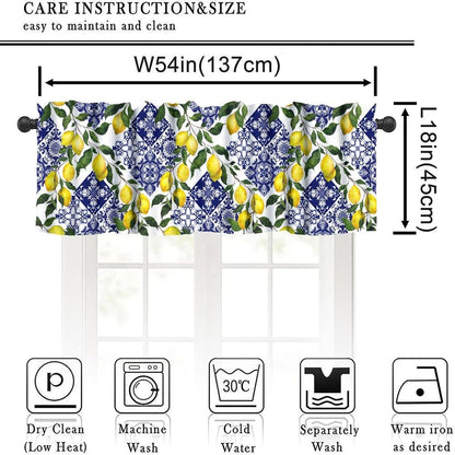 Blue Tiles Lemon Valance Curtain Summer Fruit Chic Rod Pocket Valance Window Treatments Short Curtains for Kitchen Farmhouse Living Room Bathroom Decor 54x18inch