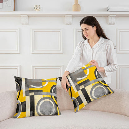 Feelyou Yellow Grey Circle Geometric Reversible Throw Pillow Covers,Geometric Pillow Covers Home Decor Stripe Line Square Cushion Covers Set of 2 for Bed Sofa Couch,Modern Abstract Art 16 x 16-Inch