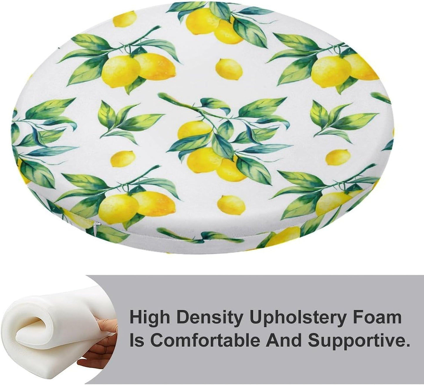 Yellow Lemons Premium Round Memory Foam Seat Cushion，Removable Cover, All Season Comfort, Durable Support