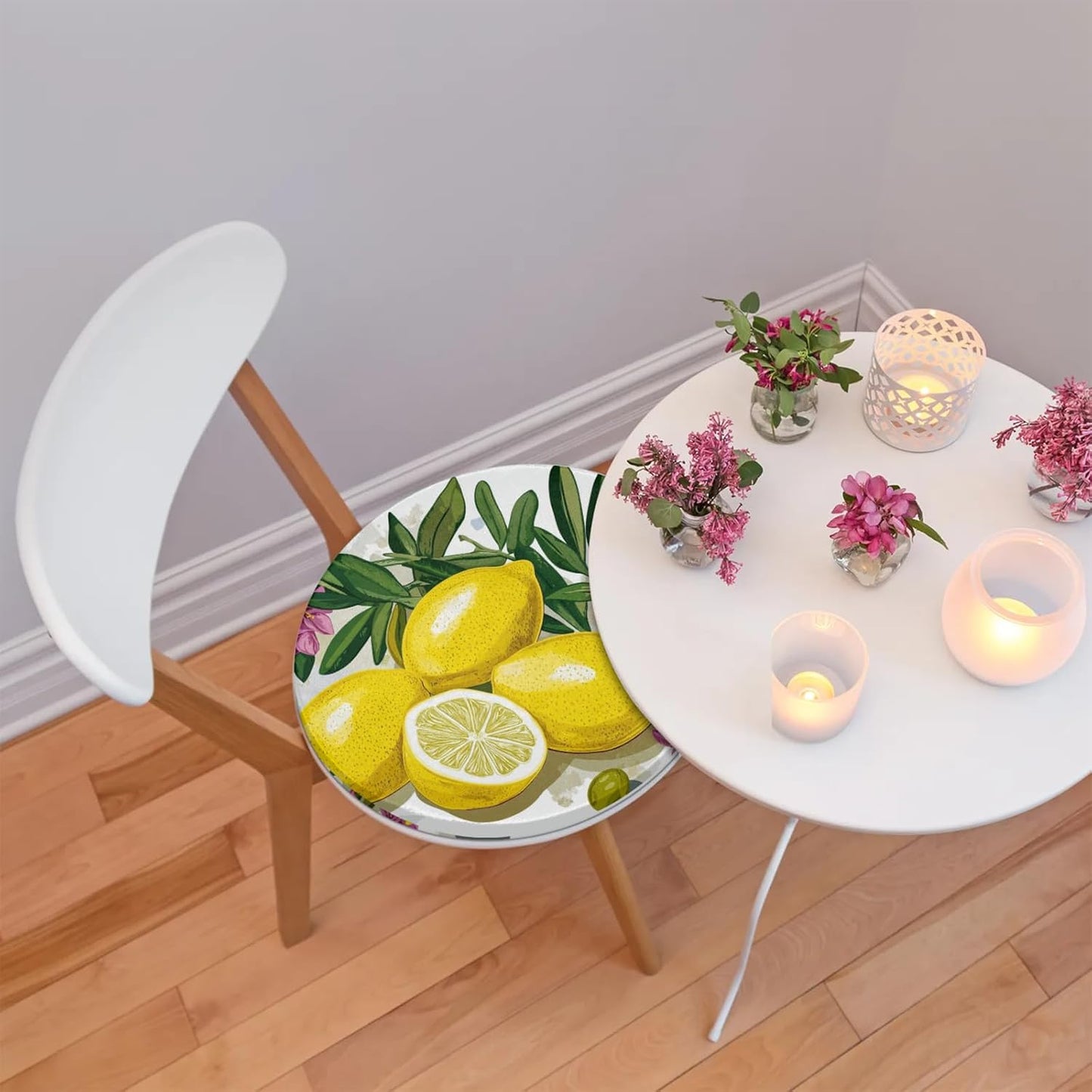 Lemons Yellow Round Chair Cushion for Dining Foam Seat Cushion Cover with Ties Reversible Removable Seat Chair Pads for Indoor Kitchen Decor 14 Inch