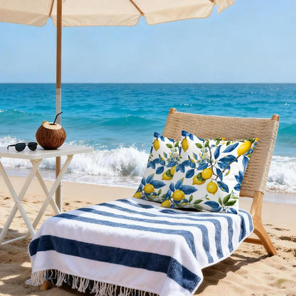 Outdoor Throw Pillow Covers Summer Lemon Blue Leaves Waterproof Square Pillow Case 16x16 inch Set of 2 Farmhouse Cushion for Patio Garden