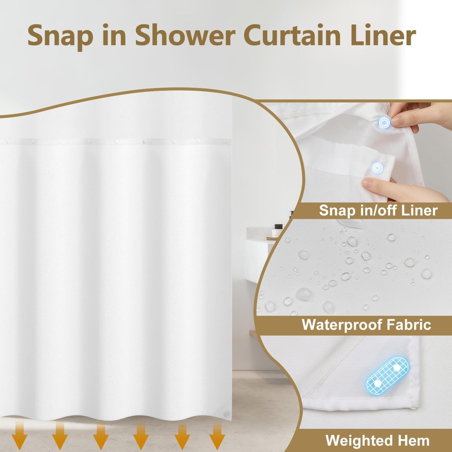 No Hook Geometric Striped Shower Curtain and Liner Set, Waterproof Double Layers Fabric Shower Curtain with Mesh Top Window, Boho Blue and Yellow Minimalist Bathroom Curtains, 71x74 Inches