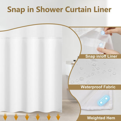 No Hook Geometric Striped Shower Curtain and Liner Set, Waterproof Double Layers Fabric Shower Curtain with Mesh Top Window, Boho Blue and Yellow Minimalist Bathroom Curtains, 71x74 Inches