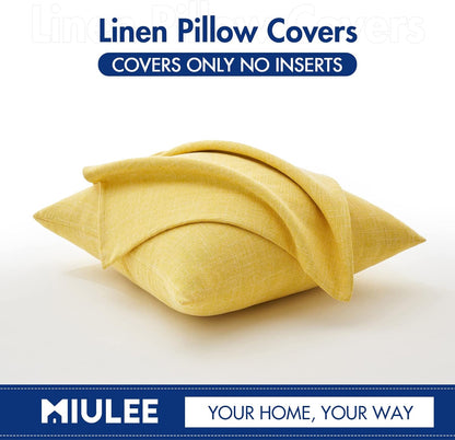 MIULEE Pack of 2 Decorative Linen Burlap Textured Pillow Covers Farmhouse Boho Accent Pillowcases Spring Home Decor for Couch Sofa Bedroom Living Room 18x18 Inch Yellow