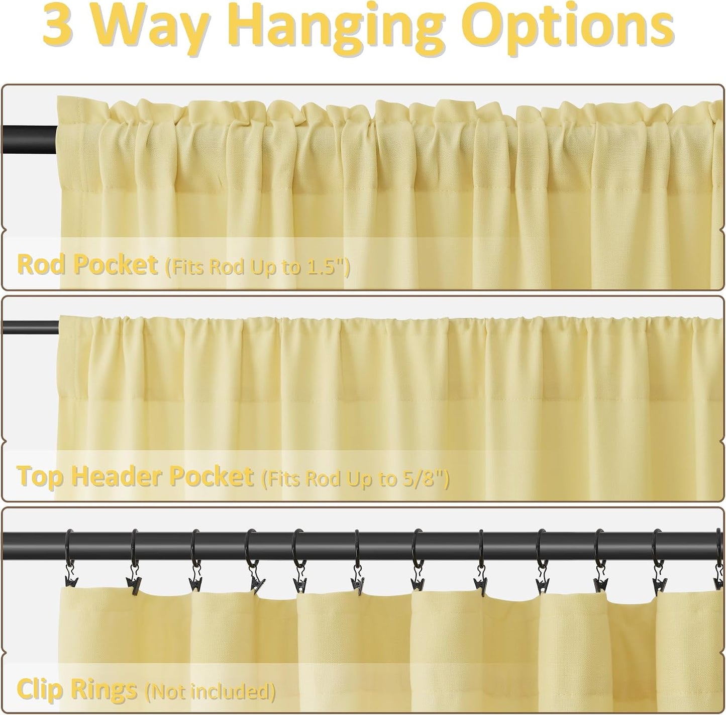Guken Yellow Linen Curtains 84 Inch Length for Living Room Bedroom 2 Panels Set Rod Pocket Light Filtering Semi Sheer Window Curtains 52 Inch Width Boho Farmhouse Linen Drapes, W52xL84