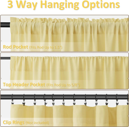 Guken Yellow Linen Curtains 84 Inch Length for Living Room Bedroom 2 Panels Set Rod Pocket Light Filtering Semi Sheer Window Curtains 52 Inch Width Boho Farmhouse Linen Drapes, W52xL84