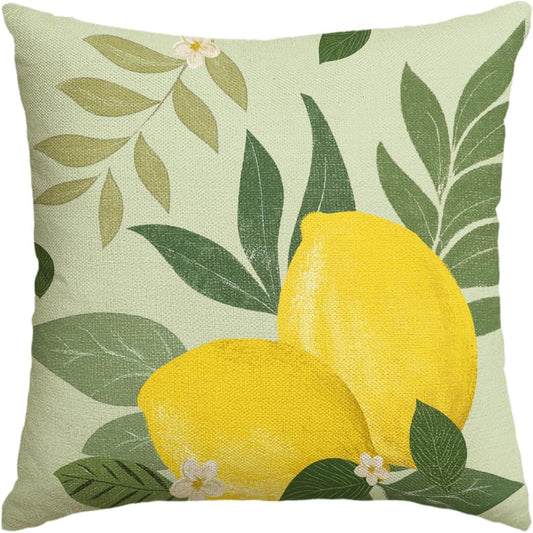 AVOIN colorlife Summer Lemon Eucalyptus Leaves Throw Pillow Cover, 18 x 18 Inch Flowers Cushion Case Decoration for Sofa Couch Holiday Seasonal Home Decor