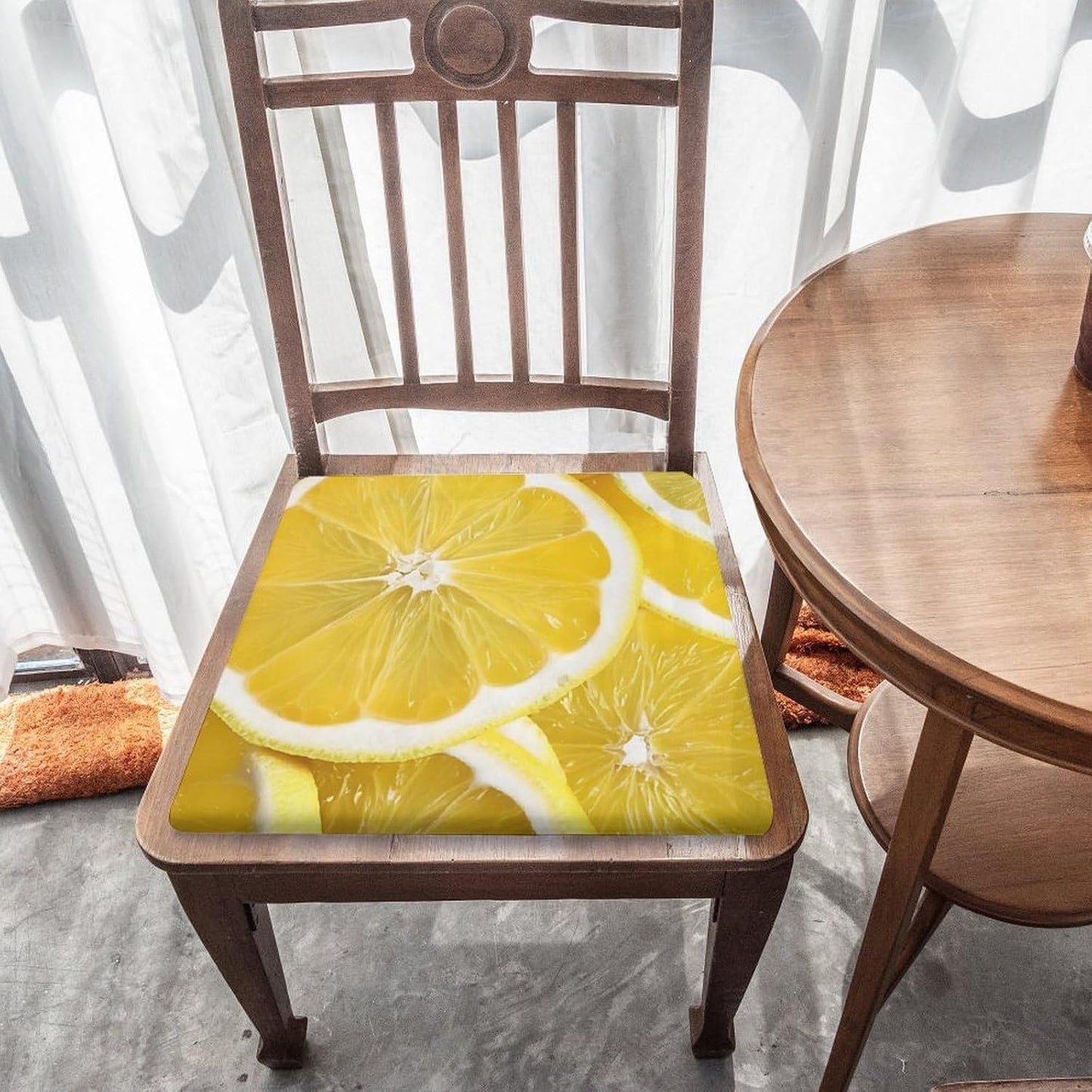 Memory Foam Chair Cushion Pad for Office Desk Dining, Yellow Lemon Floor Sofa Seat Pillow, Thick Large Square Seat Cushions for Yoga, Living Room, 15x15 Inch