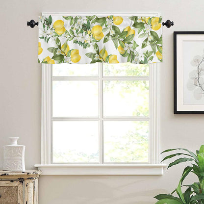 Summer Lemon Curtains for Bedroom Living Room Watercolor Plant Fruit Art Shades Curtains & Drapes Summer Rustic Fresh Flower Leaf Aesthetic Pocket Valances Kitchen Window Curtains Over Sink 54x18in