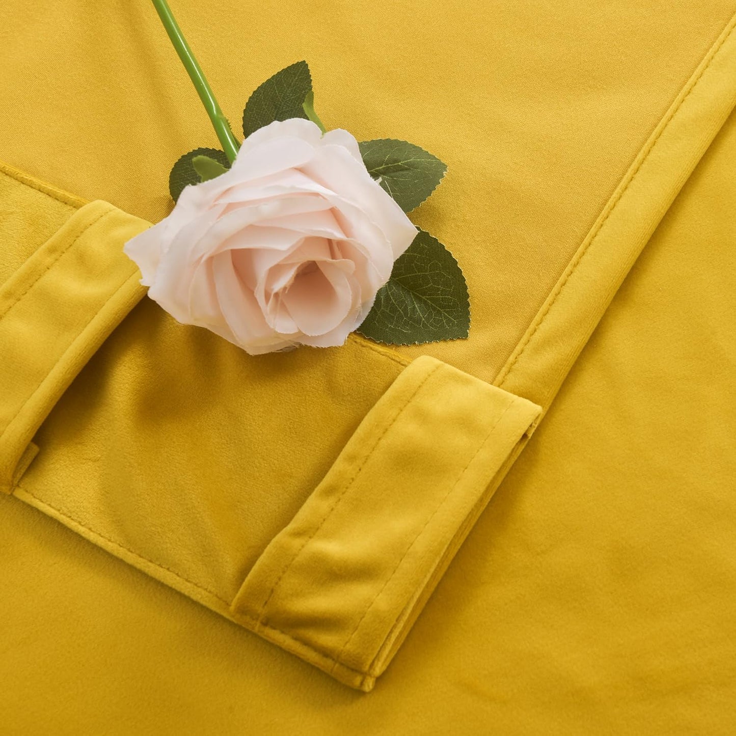 Roslynwood Luxury Soft Warm Yellow Velvet Curtains 84 inches Long Back Tab Thermal Insulated Blackout Window Drapes for Living Room/Bedroom/Dining Room, W52 x L84, 2 Panels