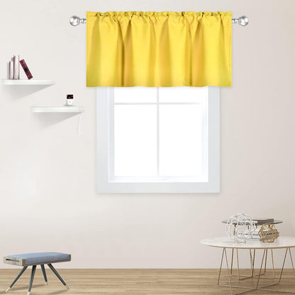 DECOVSUN Bright Yellow Valance for Windows 42x18 Inch Solid Blackout Rod Pocket Kitchen Short Curtain Toppers Valance for Bathroom Living Room, Light Yellow