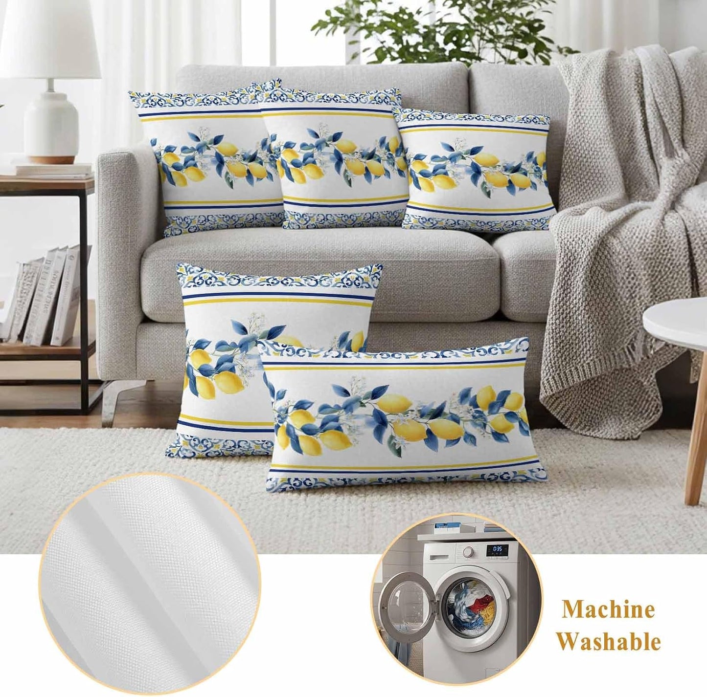 Summer Lemon Outdoor Pillow Covers Pack of 2 Lemon Flower Mediterranean Waterproof Garden Farmhouse Cushion Cases Decorative for Patio Furniture Balcony Couch Sofa 20 x 20 Inch