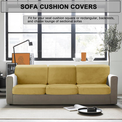 Stretch Couch Cushion Cover Velvet, Sofa Seat Cushion Cover with Ties and Elastic Bands, Couch Covers for Sofa Furniture Protector (Lemon Yellow,Zip Pillowcase)