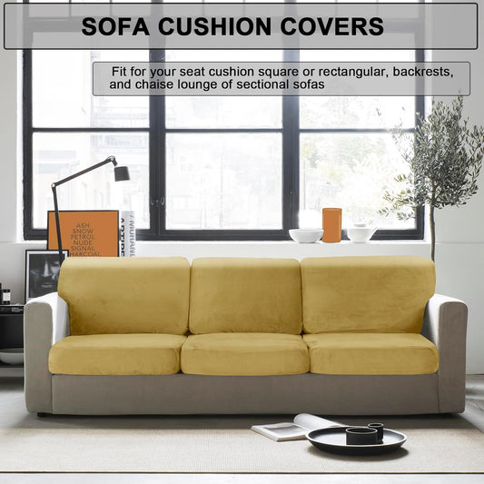 Stretch Couch Cushion Cover Velvet, Sofa Seat Cushion Cover with Ties and Elastic Bands, Couch Covers for Sofa Furniture Protector (Lemon Yellow,Zip Pillowcase)