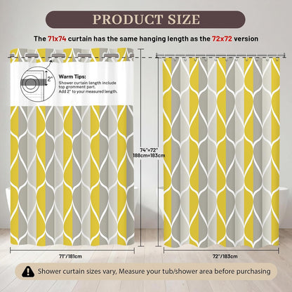 Yiatn Gray Yellow No Hook Shower Curtain with Liner Attached - Hotel Style with See Through Mesh Top Window, Modern Geometric Waterdrop Design,Waterproof and Washable, 71x74 INCH
