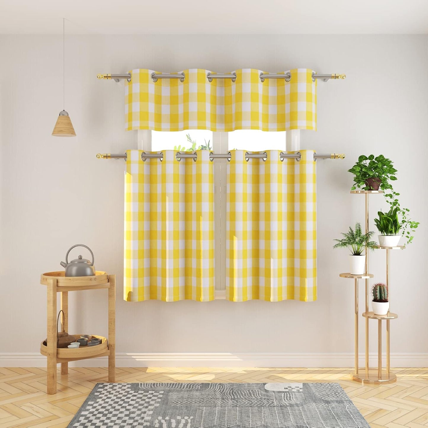 Valance 18 inch Buffalo Check Curtain Valance Gingham Plaid Living Room Window Curtain Panels Bedroom Checker Drapes Grommet Top Window Treatment 2 Panels Yellow and White
