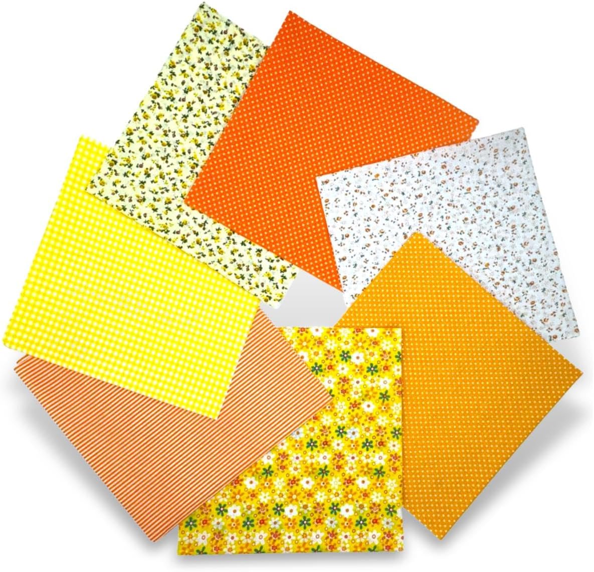 Grade Cotton Quilting Fabric Bundle, 100% Cotton Floral Print Patchwork Material for DIY Sewing, Cushions, Crafts, Machine Washable, Multi-Color Patterns (Yellow, 20 * 20'')