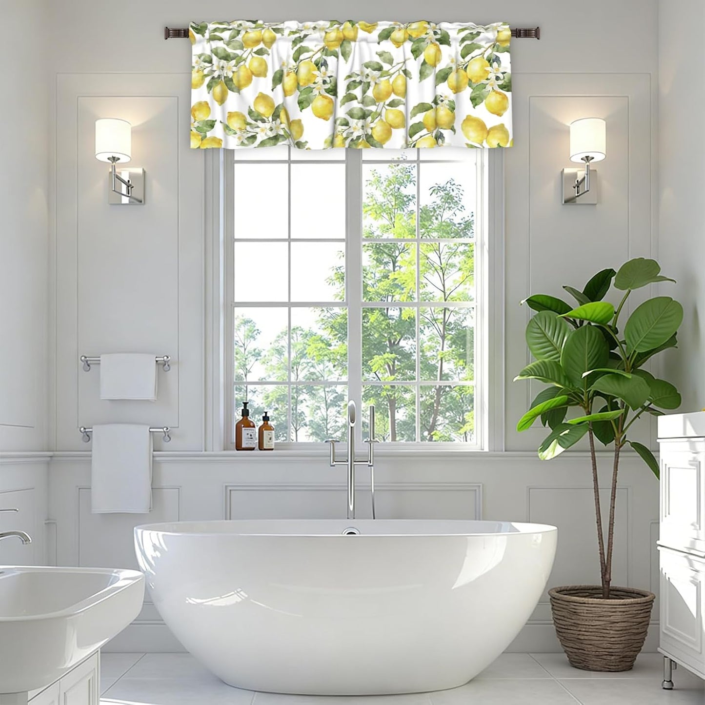 Lemon Curtains Valance for Windows Summer Watercolor Lemon Fruit Rod Pocket Valance Windows Treatments 1 Panel Yellow and White Short Curtains for Living Room Bathroom Bedroom