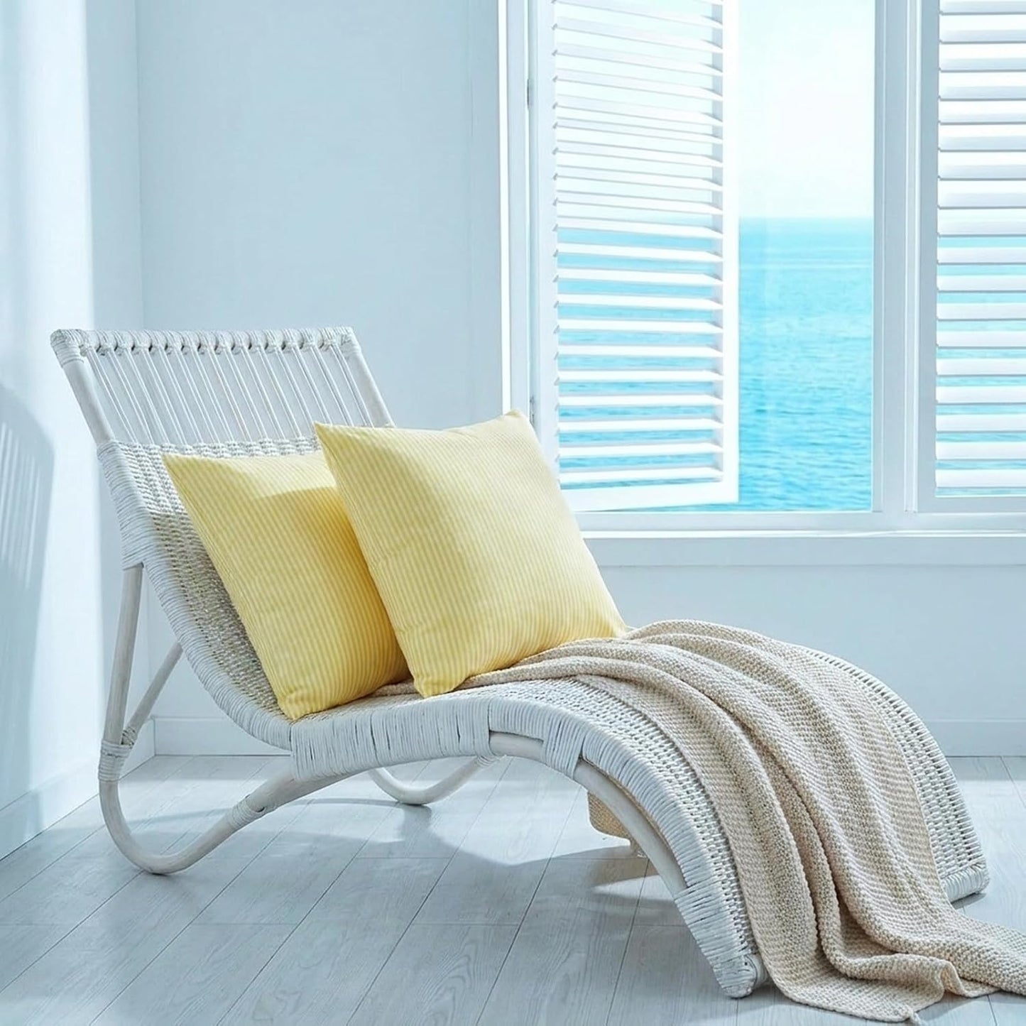 Yellow Striped Summer Outdoor Throw Pillow Covers 18x18 Set of 2, 18 x 18 Yellow and White Outdoor Throw Pillows, Modern Farmhouse Boho Decor Pillow Covers for Porch Patio (No Pillow Inserts)